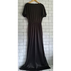 Vintage Women’s Black Maxi Dress Butterfly Sleeve Side Split Boat Neck C…